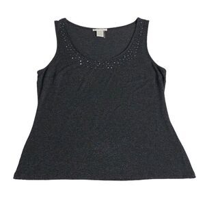 Alberto Makali Top Womens Large Heather Black Sequins Soft Stretch Knit Tank